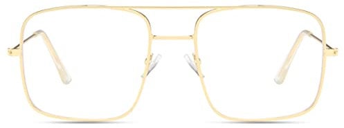 Metal Large Frame Anti Blue Light Eyewear Glasses PC Oversized Flat Glasses For Womens/Mens Blue Light Blocking Light Weight Clear Lens Glasses Gol/Silver/Black (Gold)