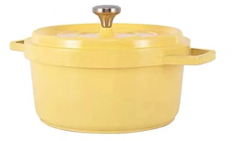 Enamelled Cast Iron Round Lightweight Casserole Dish With Lid - Cast Aluminium Casserole Pots Oven Proof - Induction-Safe Non Stick Dutch Oven Ceramic Oven Dish Yellow 24cm