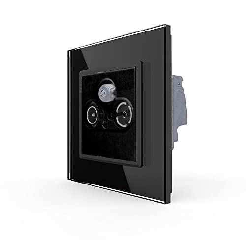 Livolo 3-faches SAT TV FM mit Glasblende in schwarz LG-079186L+SR-12-A UP Satellitendose Anschluss Dose TVDose Fernseher Radio Einbaudose Einbausteckdose für Unterputz