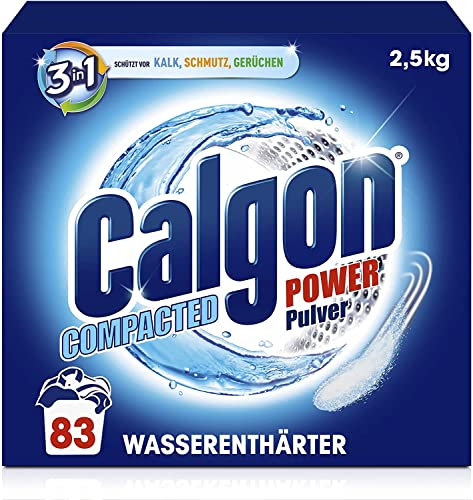 Calgon 3in1 Power Pulver – Wasserenthärter gegen Kalkablagerungen und Schmutz in der Waschmaschine – Beugt unangenehmen Gerüchen vor – 4 x 2,5 kg