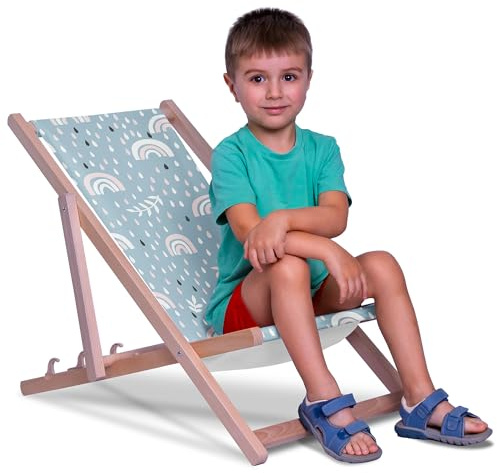 DreamRoots Kinder Liegestuhl Outdoor, Klappbarer Gartenstuhl für Draußen, Faltbarer Campingstuhl mit Waschbarem Bezug aus 100% Polyester bis zu 130 kg