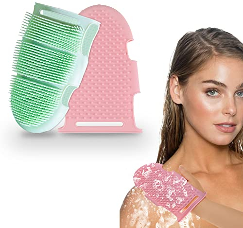 Sonnorel 2 Stück Silikon-Badebürste Körper Scrubber Bürste,Bad Peeling Waschbürste in der Dusche für alle Arten von Haut,Einfach zu Bedienen und zu reinigen,Gut Aufschäumen und Schnell Trocknen