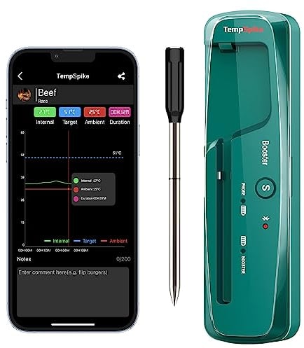 ThermoPro TempSpike Fleischthermometer Kabellos Grillthermometer Bluetooth IP67 Kerntemperaturmesser TP961C 150m Bratenthermometer für Backofen, Grill, Rotisserie, Sicher im Geschirrspüler