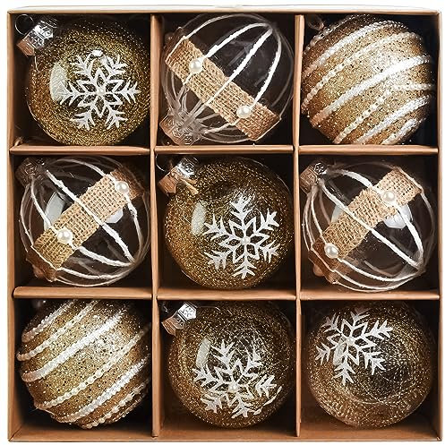 MuRealy 80 mm große Weihnachtskugel-Ornamente – Glitzer-Schaumstoff-Weihnachtskugeln für Bäume, 9 Stück, große bruchsichere hängende Perlenkugeln, Dekoration für Party, Urlaub, Neujahr (Champagner)