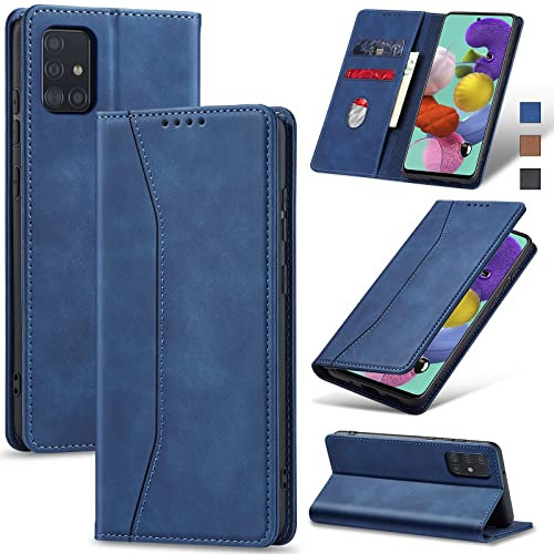 Jasonyu Coque pour Samsung Galaxy A51, Housse Etui en Cuir PU Portefeuille [Antichoc] [Magnétique] [Porte Cartes] [Stand Fonction] Flip Coque (Bleu)