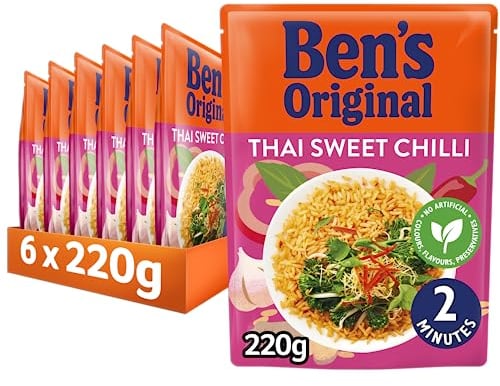 BEN'S ORIGINAL Thai Sweet Chilli Microwave Rice, Bulk Multipack 6 x 220g pouches