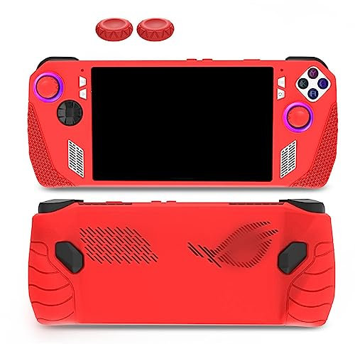 Silikonhülle für Asus Rog Ally Handheld Schutzhülle mit Tastenkappen, Soft Skin Protector für Rog Ally Spielkonsole Voller Schutz (Rot)