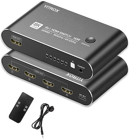 Switch HDMI 4 in 1 Out 4K 120Hz, 4K 144Hz, 8K 60Hz, HDMI 2.1 Switcher compatibile con PS4/5, Xbox, Fire Stick, Apple TV, Roku, HD TV, guscio in alluminio