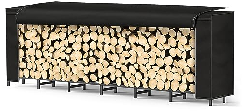 Sunexinlo Étagère à bois de chauffage d'extérieur avec couvercle, supports en bois de 2,4 m pour stockage du bois de chauffage, résistant aux intempéries, étagère à bois de chauffage robuste pour