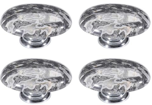4 Pack Natural Crystal Stone Door Knobs, Vintage Decorative Crystal Pull Handles for Cabinet Wardrobe Cupboard Dresser (Gray)