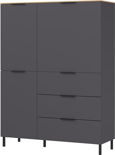 Germania Highboard 1470-549 GW-California, in Graphit/Navarra-Eiche-Nb., mit Selbsteinzug der Schubladen, 109 x 146 x 40 cm (BxHxT)