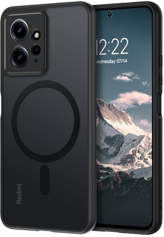 DOMAVER Xiaomi Redmi Note 12 4G Hülle, Handyhülle Xiaomi Redmi Note 12 Case Kompatible mit MagSafe, Matt Translucent Material, Ultra Dünne Rundumschutz Magnetisch Schutzhülle, Schwarz