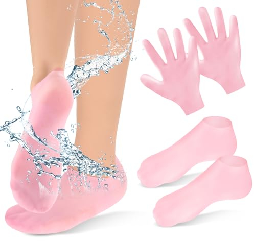 2 Paar Feuchtigkeitsspendende Silikonhandschuhe Socken Spa Gel Feuchtigkeitshandschuhe Für Die Nacht Vor Dem Schlafengehen Heilung Von Ekzemen Schlaflotion Handbehandlungshandschuhe Reparatur Rauer