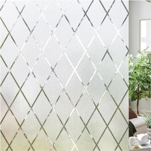 Lifetree Fensterfolie Blickdicht Sichtschutzfolie Selbstklebend Fenster mit Statischer Haftung ohne Klebstoff Milchglasfolie FolieAnti-UV Für Zuhause Büro Statisch Folie polygonaler Beschnitt 75x200cm