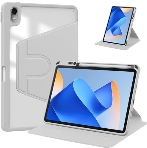 A-BEAUTY Coque Compatible avec Tablette Huawei MatePad 11 2023/2021 avec Porte-Stylo, Veille/Réveil Automatique, Support Rotatif à 360°, Dos Transparent, Gris