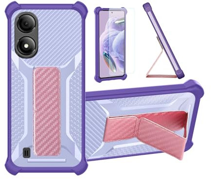 bojioderf Funda para ZTE Blade A33s Funda Carcasa Case Cover [con Protector de Pantalla de Cristal Templado] Híbrida [Soporte Plegable Magnético] [Esmerilado antihuellas] Púrpura