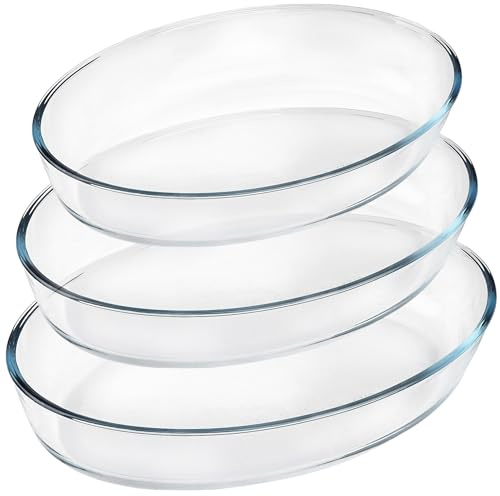 Auflaufform aus hitzebeständigem Borosilikatglas - 3-teilges Set - oval Glas - Laufform-Set 1,6L / 2,4L / 3L - Glasauflaufform Backofen Glasschale für Lasagne - Ofenfest