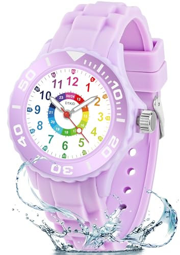 DTKID Kinderuhr Junge Mädchen,Lern Armbanduhr Kinder Mit Drehbarem Lünettenring,3ATM Wasserdicht,Kinder Uhren Analog Für 5-15 Jahre