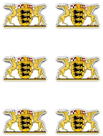Aufkleber: 50 mm, 6 Stück - Wappen - Deutschland - Baden-Württemberg - DE - BW - für Auto, Laptop und mehr