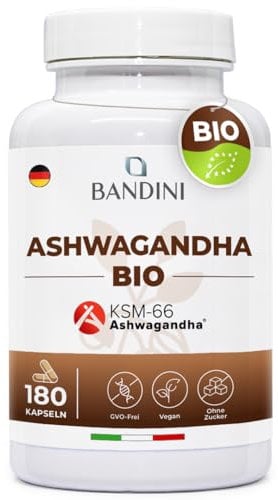 Bandini® Ashwagandha BIO KSM-66® Vegan (180 Capsule) - Qualità Premium: Ashwagandha Biologica - Integratore Naturale da Polvere Withania Somnifera (Ginseng Indiano) - Rimedio Ayurvedico per Stress