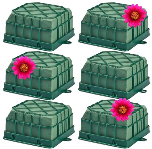 Pack de 6 Espumas Florales Naturales para Arreglos Florales, Esponja 12x12x7cm Para Flor Cortada con Base y Rejilla- Herramienta Esencial para Arreglos Florales, Bodas, Cumpleaños