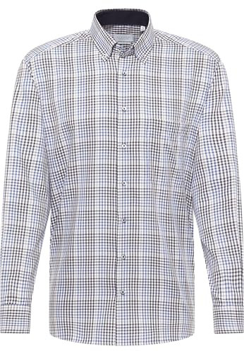 ETERNA Herren Langarm Hemd Comfort Fit | Karo Blau-Schwarz mit Besatz | Bügelfrei, Knitterfrei, 100% Baumwolle | Button-Down Kragen Gr. 43