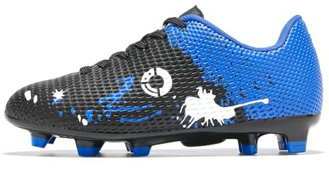 LEOCI Kids' Football Shoes Boys and Girls Outdoor Astro Soccer Boots Rugby Studs Shoes Black Blue White