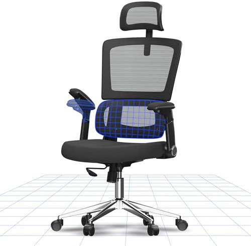 FLEXISPOT Bürostuhl Ergonomisch, 3D Armlehnen Schreibtischstuhl, Höhenverstellbarer Computerstuhl mit Lendenwirbelstütze, Mesh-Sitz -Stuhl, Drehstuhl mit Rollen, Schwarz