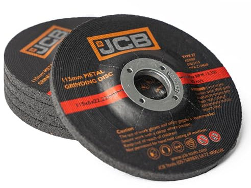 JCB 5x Metal Grinding Discs, 115mm (4 1/2'') x 22.23mm, Clean Tools, Restore, Smooth, and Deburr Metal Surfaces, Compatible with Angle Grinder