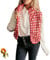Womens Checkered Sherpa Vest,Sleeveless Winter Fuzzy Jacket,High Neck Zip Up Plaid Gilet with Chest Pocket