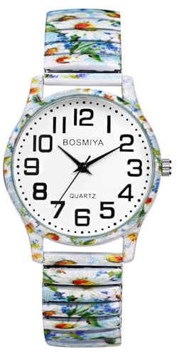 Oidea Damen-Armbanduhr mit einfachem Lesegerät: Bohemian-Druck, elastisches Armband, Uhren für Damen, einziehbares Stretchband, analog, Quarz, lässig, Business, Damen-Armbanduhr