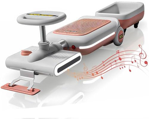 KJZQXYX Electric Cleaning Go Kart Car, Portable Cleaner Go Kart Wiggle Car with Bearing Steering Rod, Cleaning Car Ride On Mop Go Kart with Floor Cleaning (Pink)