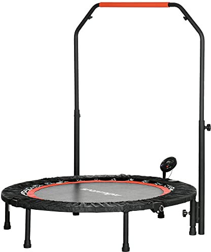 HOMCOM Trampolino Elastico Pieghevole Ø102 cm con Manubrio Regolabile 99-123cm, Trampolino da Fitness con Monitor LCD per Adulti, Tappeto Elastico per Esercizi Indoor, Nero