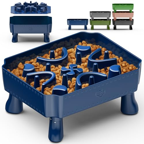 UPSKY Slow Feeder Dog Bowl, 2-in-1 Raised Dog Bowl with Anti-Choking Maze Puzzle, 2-6 Cups Pet Food for Small & Medium Breeds, Interactive Pet Feeder to Slow Eating, Reduce Boredom Blue