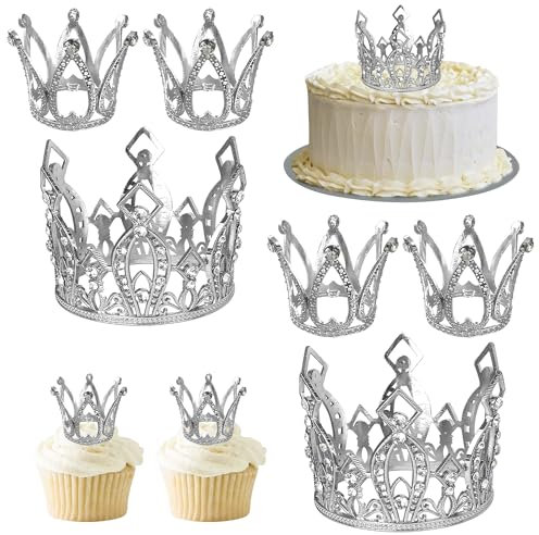 SYKYCTCY 6 Pack Gold Crown Cupcake Toppers Crystal Pearl Crown Cake Toppers Vintage King Crown Tiara Cupcake Decorations for Wedding Royal Themed Bridal Shower Women Lady Girl Birthday Party Supplies