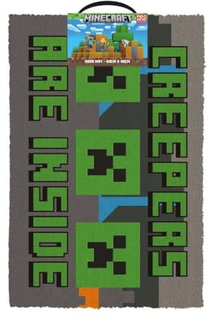 Minecraft Fußmatte Creepers Need Hugs aus Kokosfaser, Unterseite aus PVC.