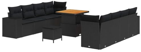 vidaXL Vier-Sitzer Outdoor-Sofa-Set mit Kissen in Schwarz aus Poly Rattan – modulares und verstellbares Möbel für Garten, Terrasse oder Patio. Ideal für draußen und auch als Ecksofa einsetzbar.
