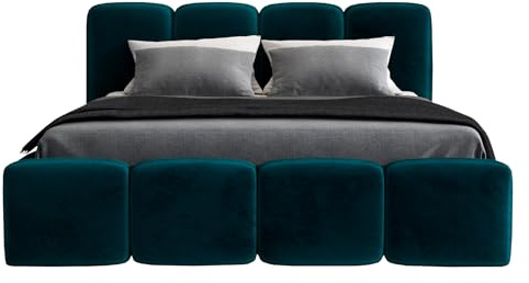 A&J MöbelLand Polsterbett 90x200 mit Bettkasten und Lattenrost – DONA-OM, Bett with Stauraum in Grün ohne Matratze