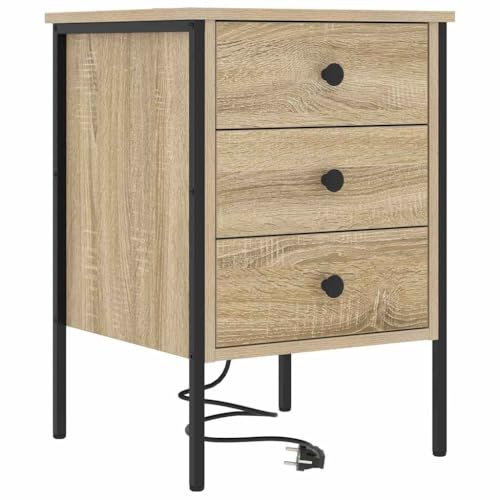 vidaXL Bedside Table with Storage for Bedroom, Classic Table Lamp and Organiser, Sturdy