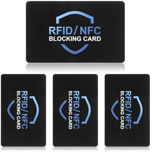 Bewudy 4 Stück RFID Blocker Card, RFID Schutz Blocker Karte Schwarz RFID Blocker Karte NFC Schutzhüllen für Geldbörse Kreditkarte Bank Karte (5,5 × 8,5cm)