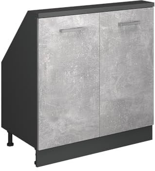 Vicco Küchenschrank für Dachschrägen R-Line, Beton/Anthrazit, 80 cm mit 2 Türen
