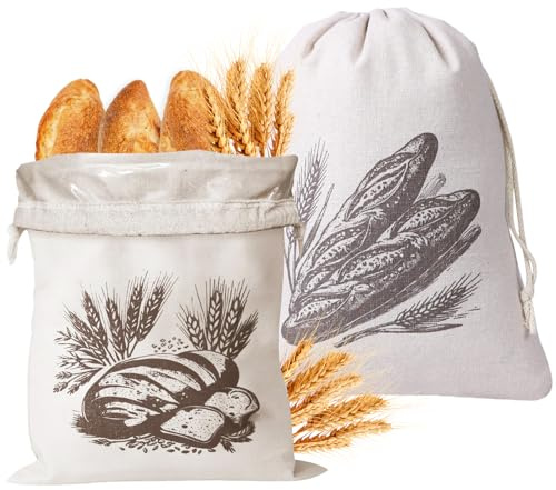 deegbbyi 2 Stück Brotbeutel, 40 x 30cm Wiederverwendbare Brotbeutel Leinen, Umweltfreundliche Brottüten Aufbewahrung Frischhalten, mit Kordelzug, Geeignet für Brot, Obst Und Gemüse (Natur)