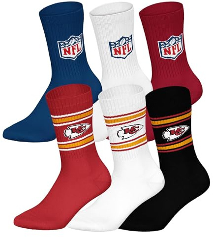 NFL Unisex Team Crew Socken, 6er Pack | Weicher Baumwoll-Mix, gerippter Bund mit Streifen und Logo, atmungsaktiv, pflegeleicht