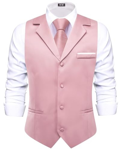 Hi-Tie Gilet de costume formel pour homme - Col en V - Revers cranté - Coupe ajustée - Costume de smoking pour fête de mariage et d'affaires
