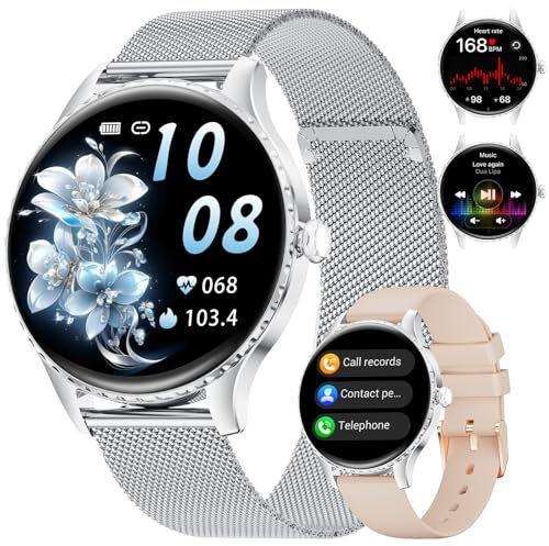 CHOOSETIME 7.99mm Ultra Dünn Smartwatch Damen mit Telefonfunktion, 1.32 AMOLED Smart Watch für Android/iOS, IP68 Wasserdicht Fitnessuhr, 270+ Ziffernblätter, Menstruationszyklus, Silber