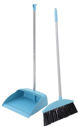 DIYEAH Broom and Dustpan Set with Long Handle, Lightweight Home Cleaning Floor Sweeping Tool, Standing Dustpan and Handheld Broom Combination, Light Blue Household Sweeper Kit