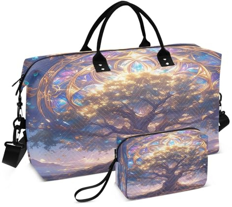Sac fourre-tout de voyage avec sangle réglable pour yoga, lot de 2 pièces, motif arbre de vie violet