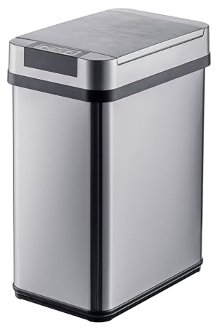 Relaxdays Mülleimer mit Sensor, 12 Liter, elektrischer Deckel, Müllbeutelhalter, Edelstahl, Abfalleimer Küche, silber
