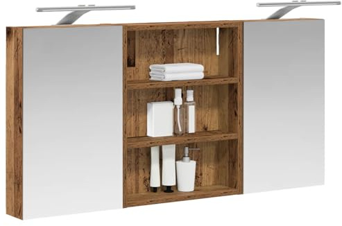 vidaXL Badezimmerschrank-Set 3 pcs 100 x 10,5 x 50 cm Holzwerkstoff, Badezimmer-Schrank, rechteckiger LED-Spiegel, moderner Wand-Organizer, praktischer Platzsparer