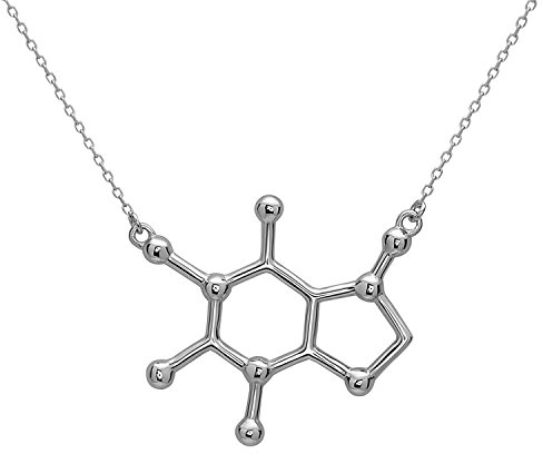 Serebra Jewelry Caffeina Molecola Pendente Ciondolo con Collana | realizzato in argento sterling 925, placcato Oro e Oro Rosa | by (Argento)